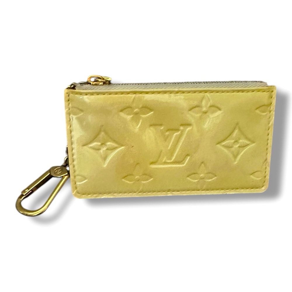 Authentic Louis Vuitton Coin Purse Pochette Verni Keychain Yellow 4.7"x2.4"